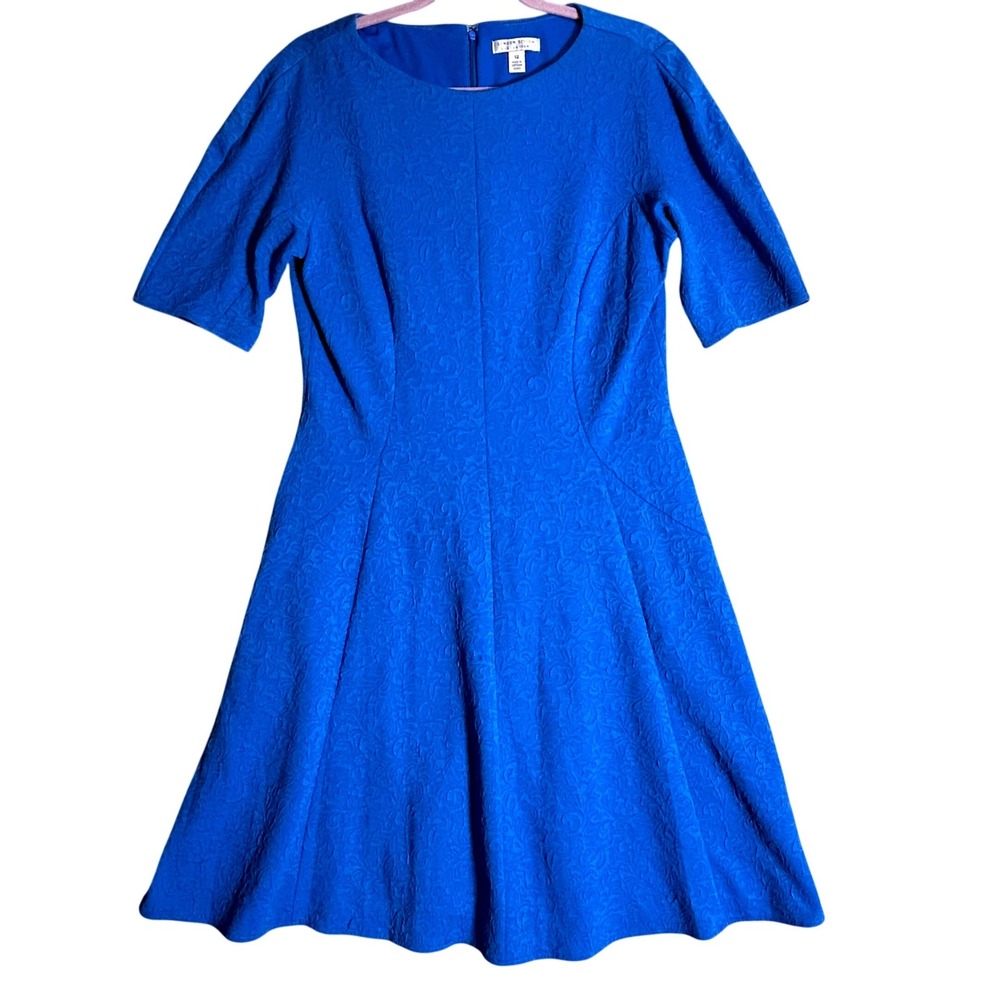 London Style Collection Royal Blue Floral Jacquard Fit & Flare Dress Size 12